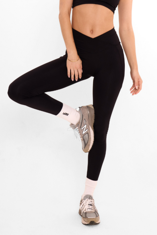 Active V Waist Leggings Full Length - Black Onyx