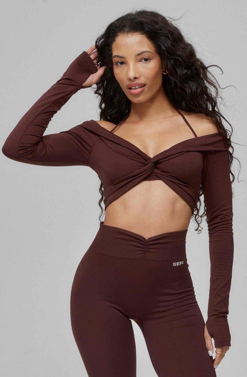 Butterluxe Long Sleeve Twist Top - Bitter Chocolate