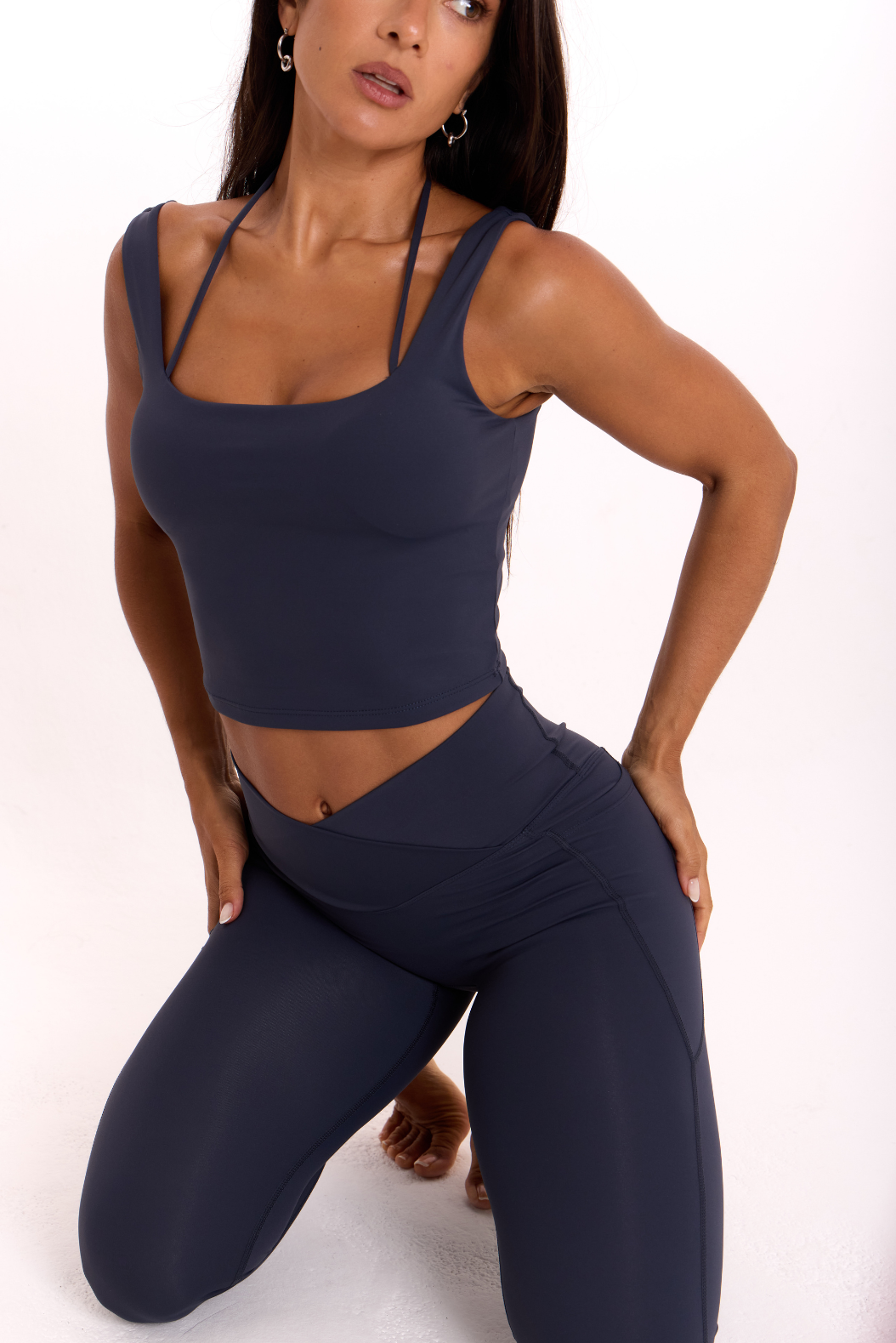 Active Box Neck Halter Tank - Blue Storm