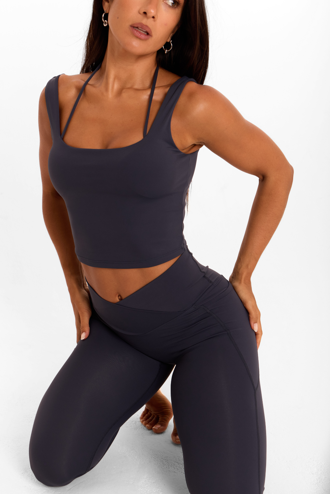 Active Box Neck Halter Tank - Blue Storm