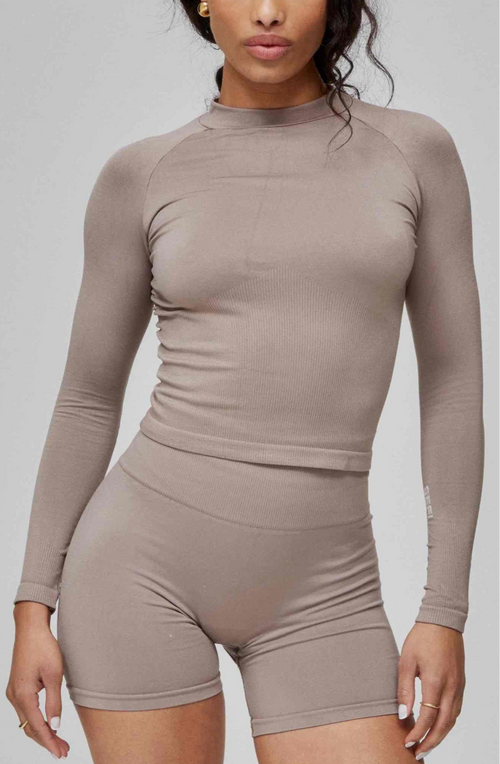 Timeless Ribbed Long Sleeve Top - Taupe Gray